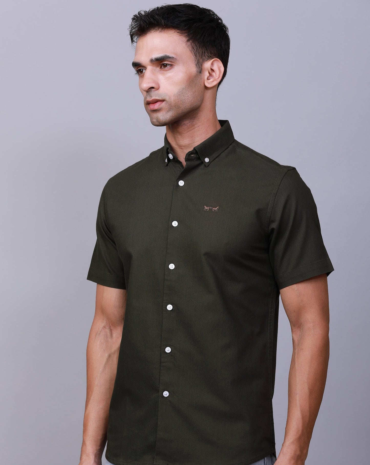 MILITARY GREEN HALF SLEEVE SHIRT