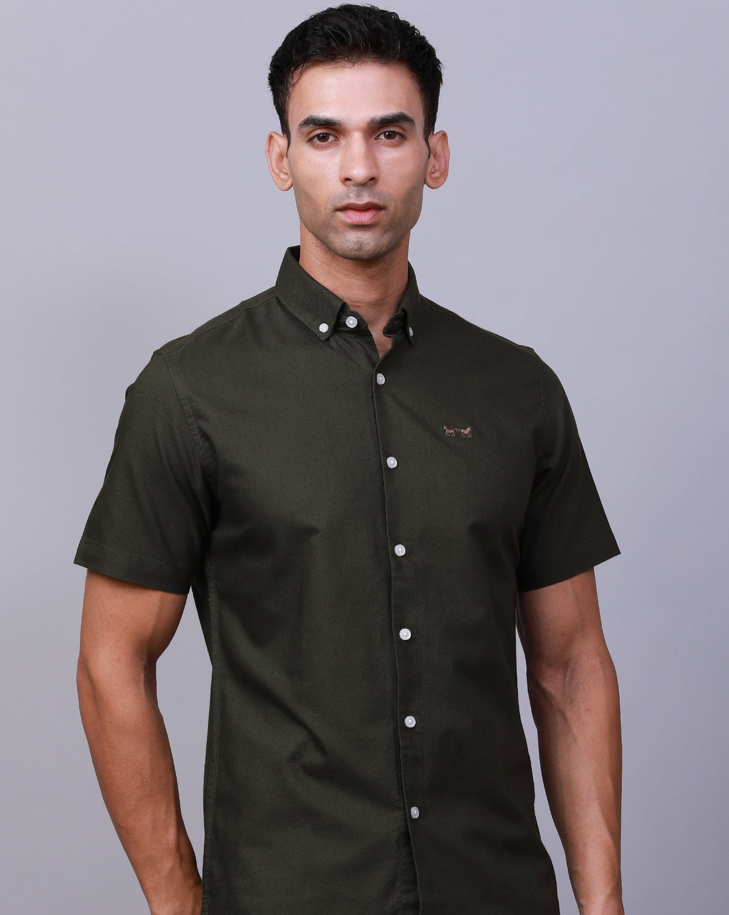 MILITARY GREEN HALF SLEEVE SHIRT