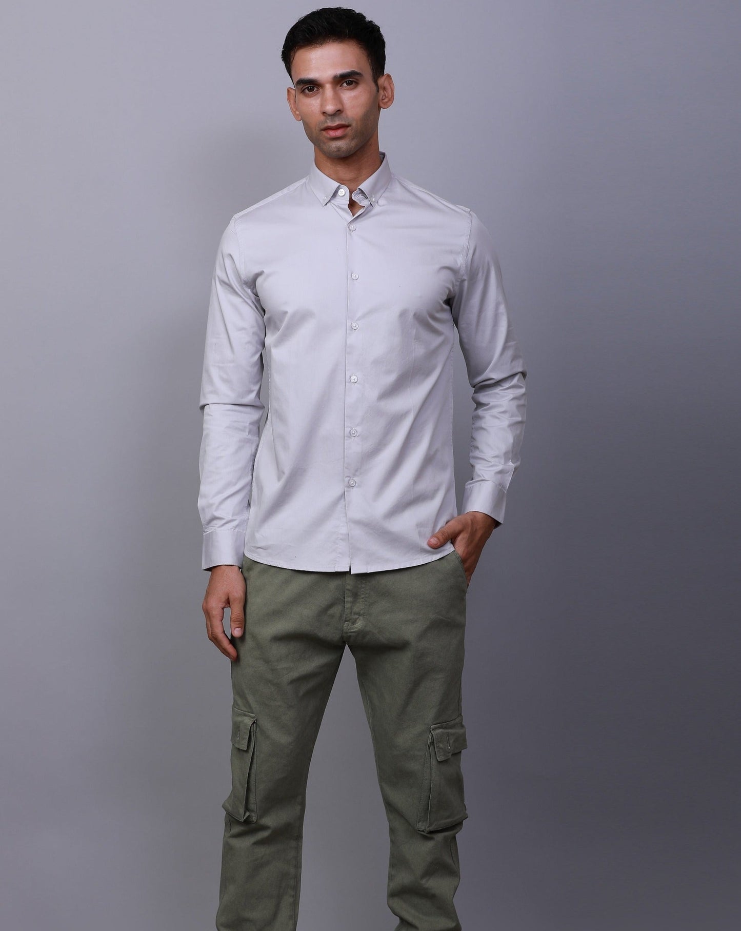 LIGHT GREY TWILL  FULL SLEEVE SHIRT