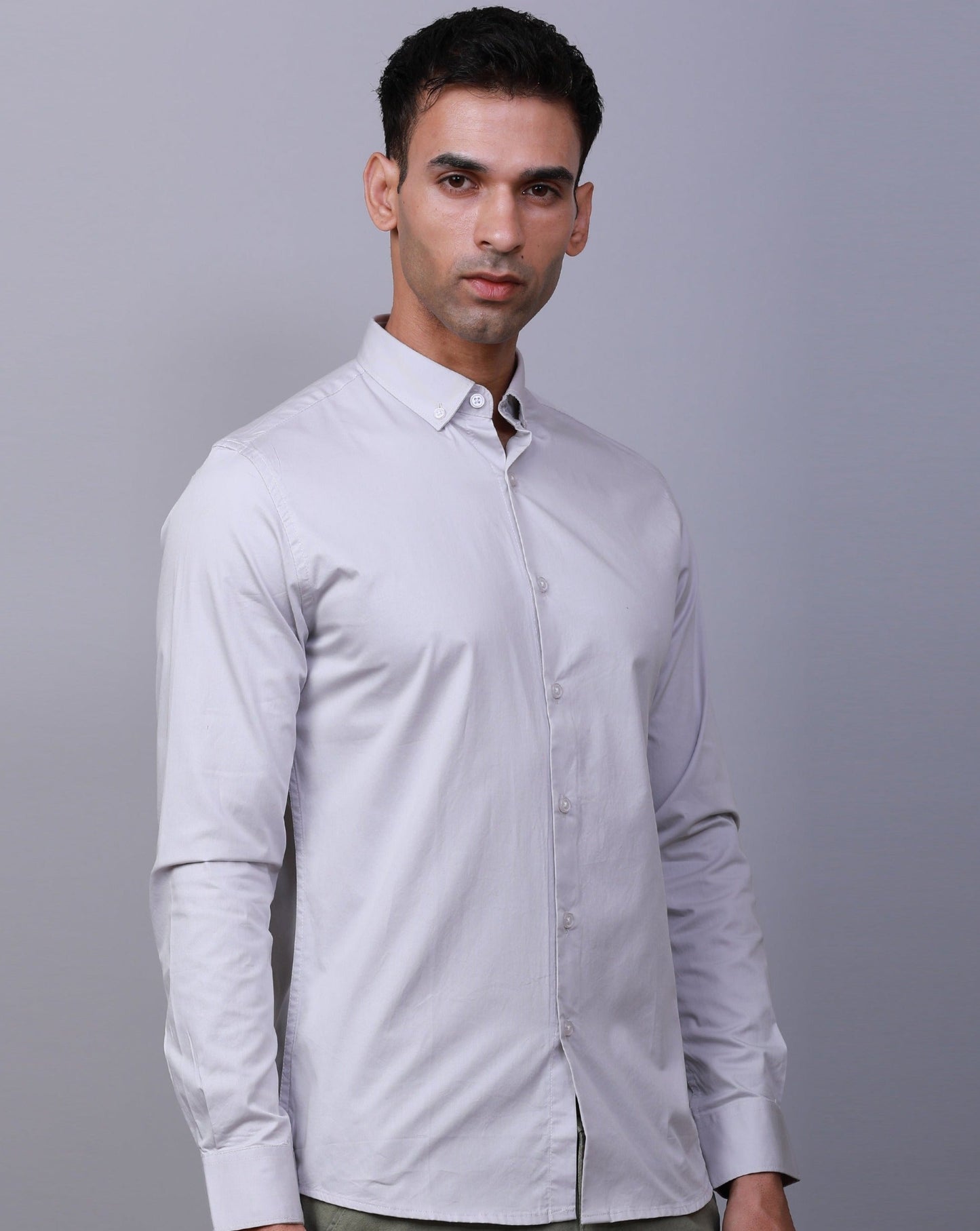 LIGHT GREY TWILL  FULL SLEEVE SHIRT